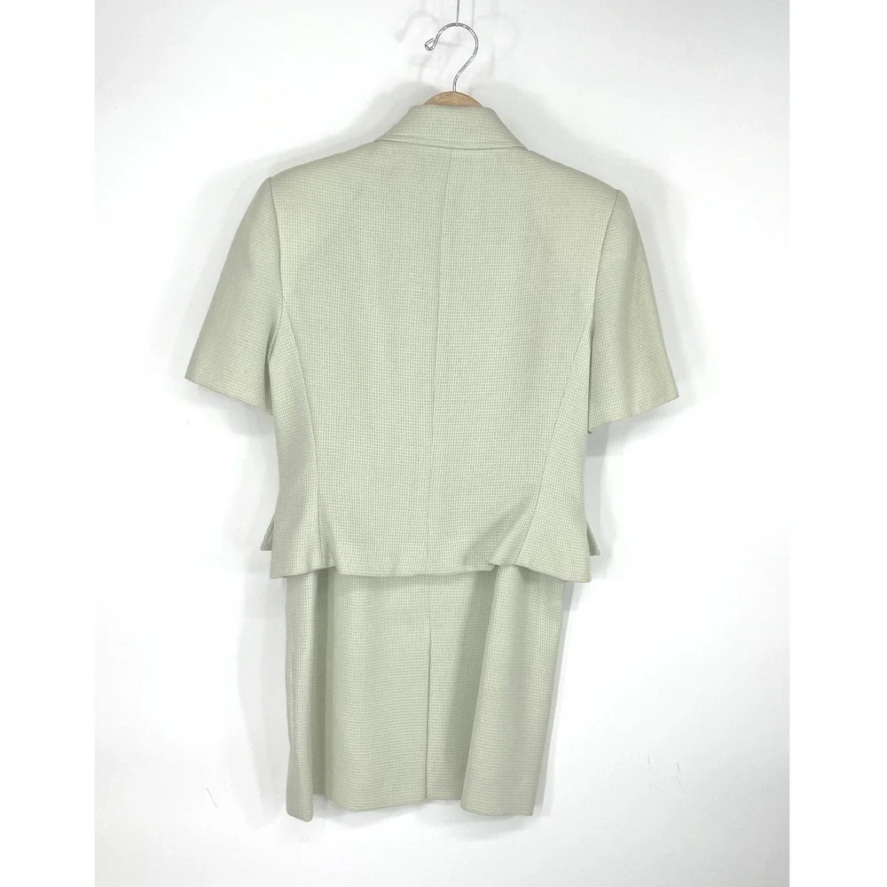 Vintage Kasper for A.S.L. Womens Skirt Suit 8 Sage Green Check Short Sleeve